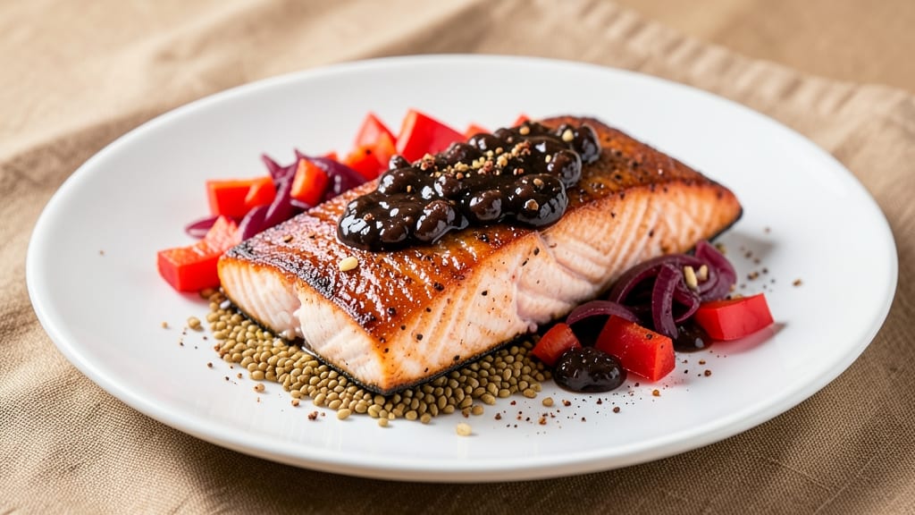 Baked Salmon with Black Bean Sauce Recipe: Smoky Chipotle and Earthy Bean Harmony