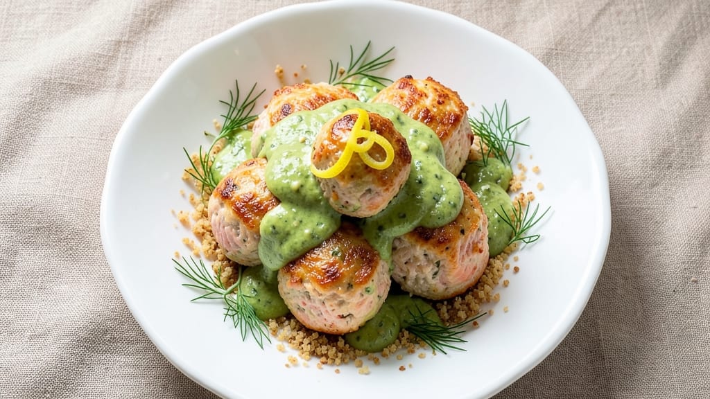 Baked Salmon Meatballs With Creamy Avocado Sauce Recipe: One-Bite Umami Bomb With Fresh Herb Zing